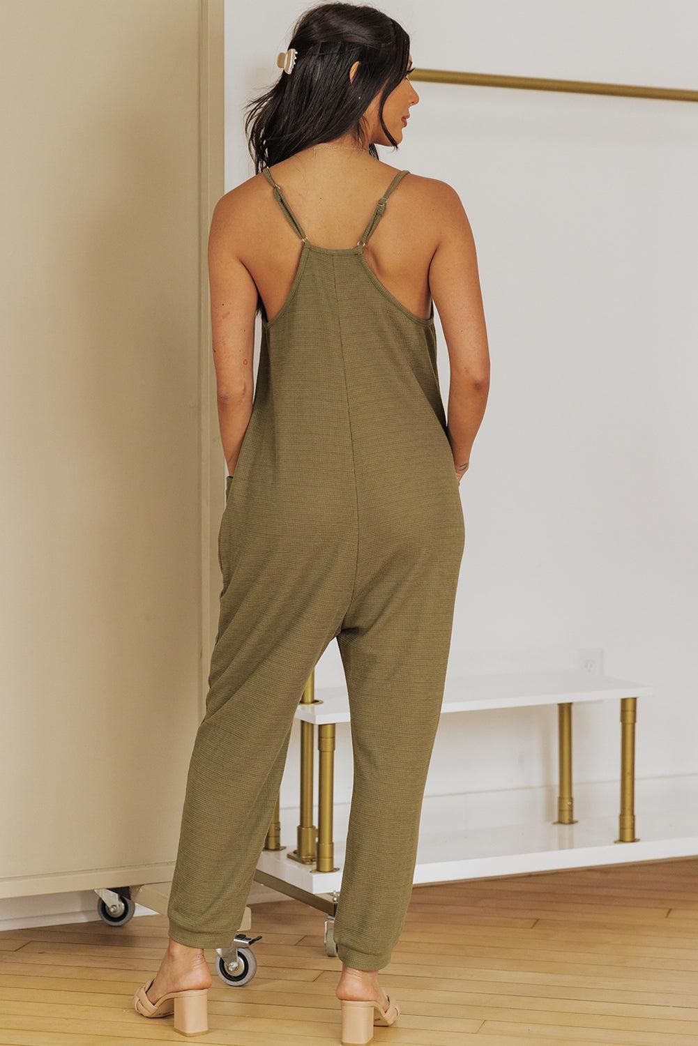 Spaghetti Strap Deep V Jumpsuit with Pockets BLUE ZONE PLANET