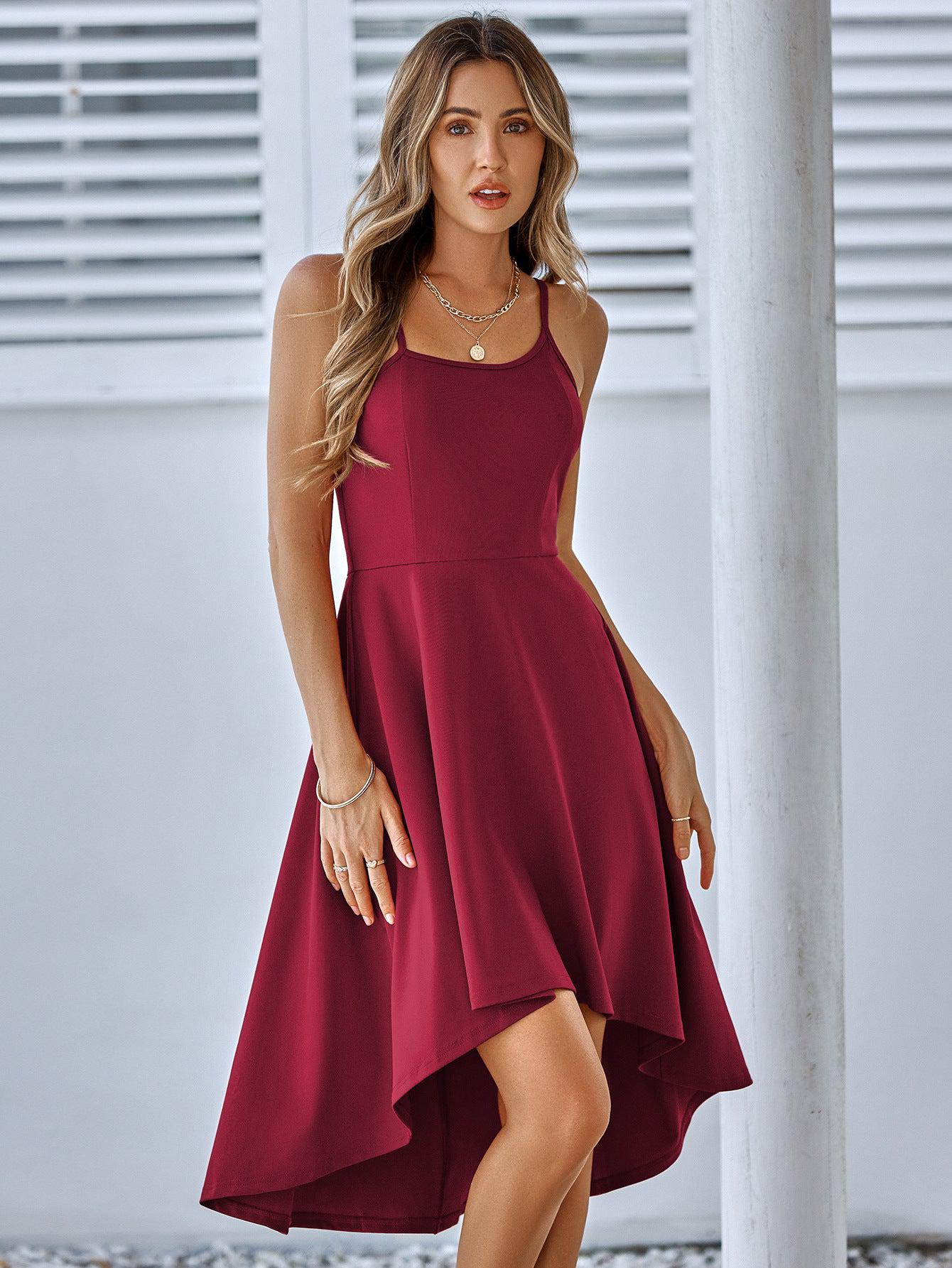 Spaghetti Strap Scoop Neck High-Low Dress-TOPS / DRESSES-[Adult]-[Female]-2022 Online Blue Zone Planet