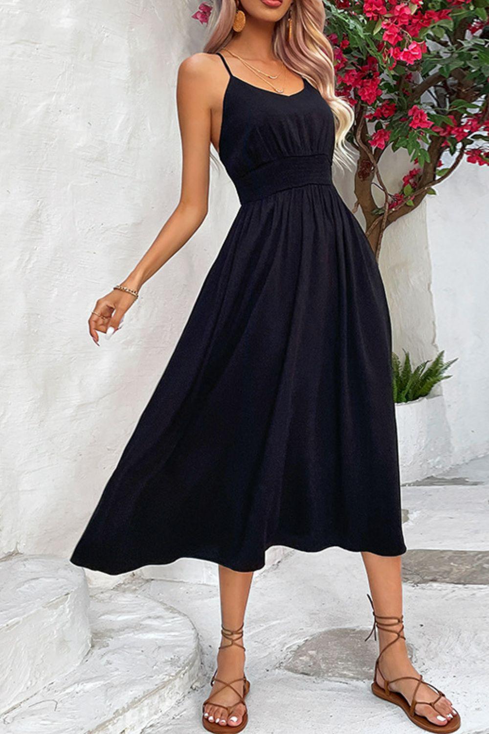 Spaghetti Strap Scoop Neck Midi Dress BLUE ZONE PLANET