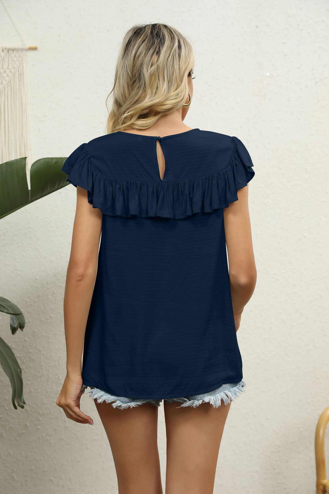 Spliced Lace Ruffled Blouse BLUE ZONE PLANET