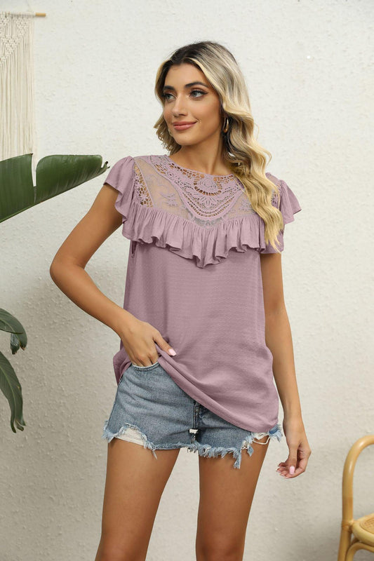 Spliced Lace Ruffled Blouse BLUE ZONE PLANET