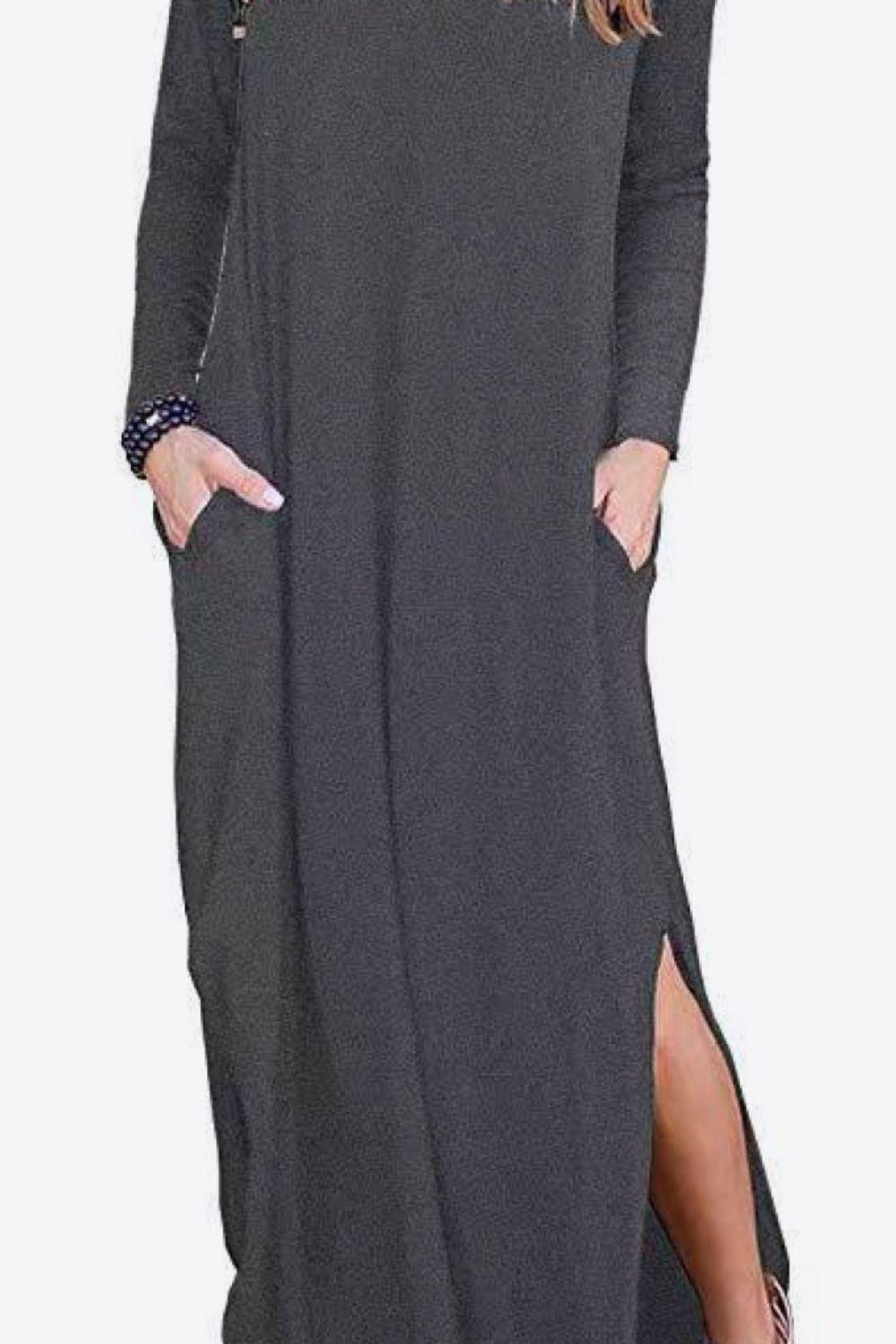 Split Long Sleeve V-Neck Maxi Dress BLUE ZONE PLANET