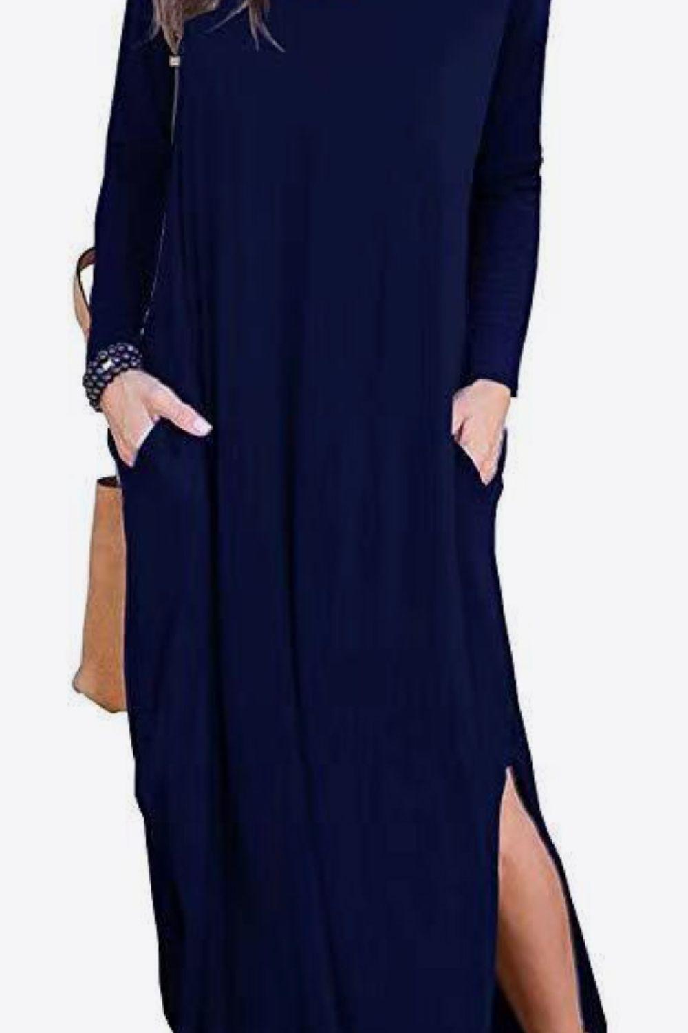 Split Long Sleeve V-Neck Maxi Dress BLUE ZONE PLANET