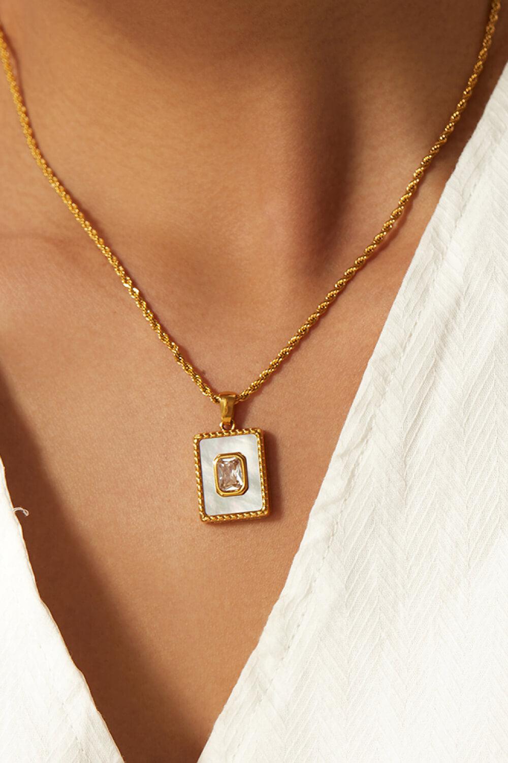 Square Pendant Twisted Chain Necklace BLUE ZONE PLANET