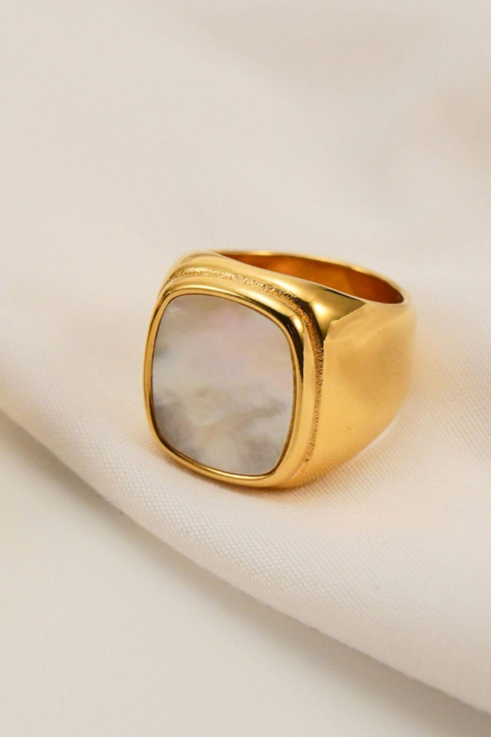 Stainless Steel 18K Gold-Plated Inlaid Shell Ring BLUE ZONE PLANET