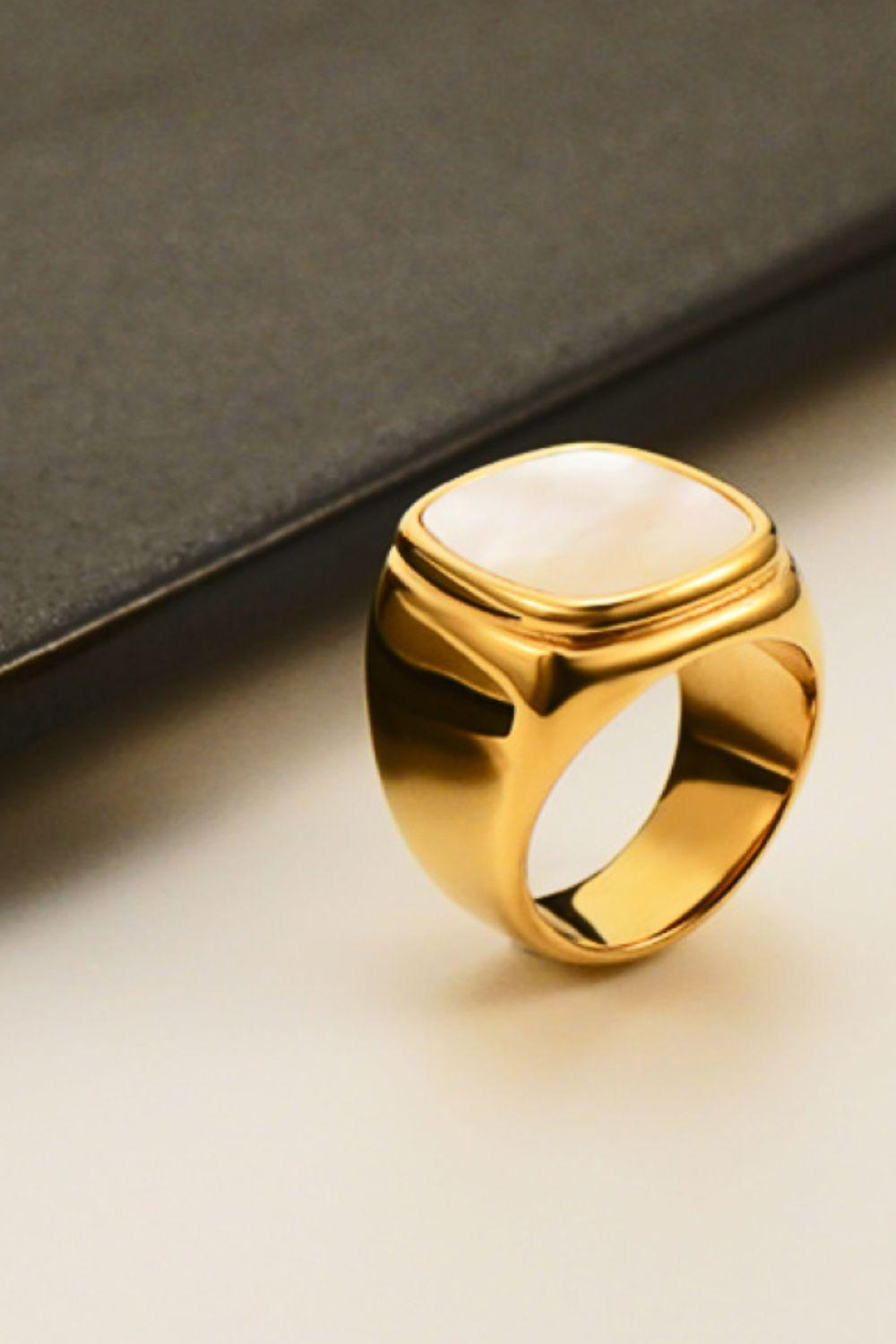 Stainless Steel 18K Gold-Plated Inlaid Shell Ring BLUE ZONE PLANET