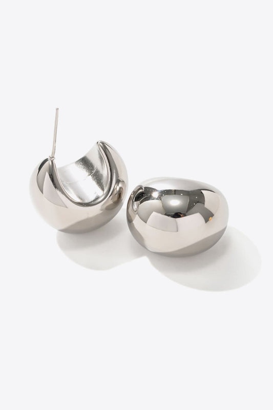 Stainless Steel C-Hoop Earrings-Earrings-[Adult]-[Female]-Silver-One Size-2022 Online Blue Zone Planet