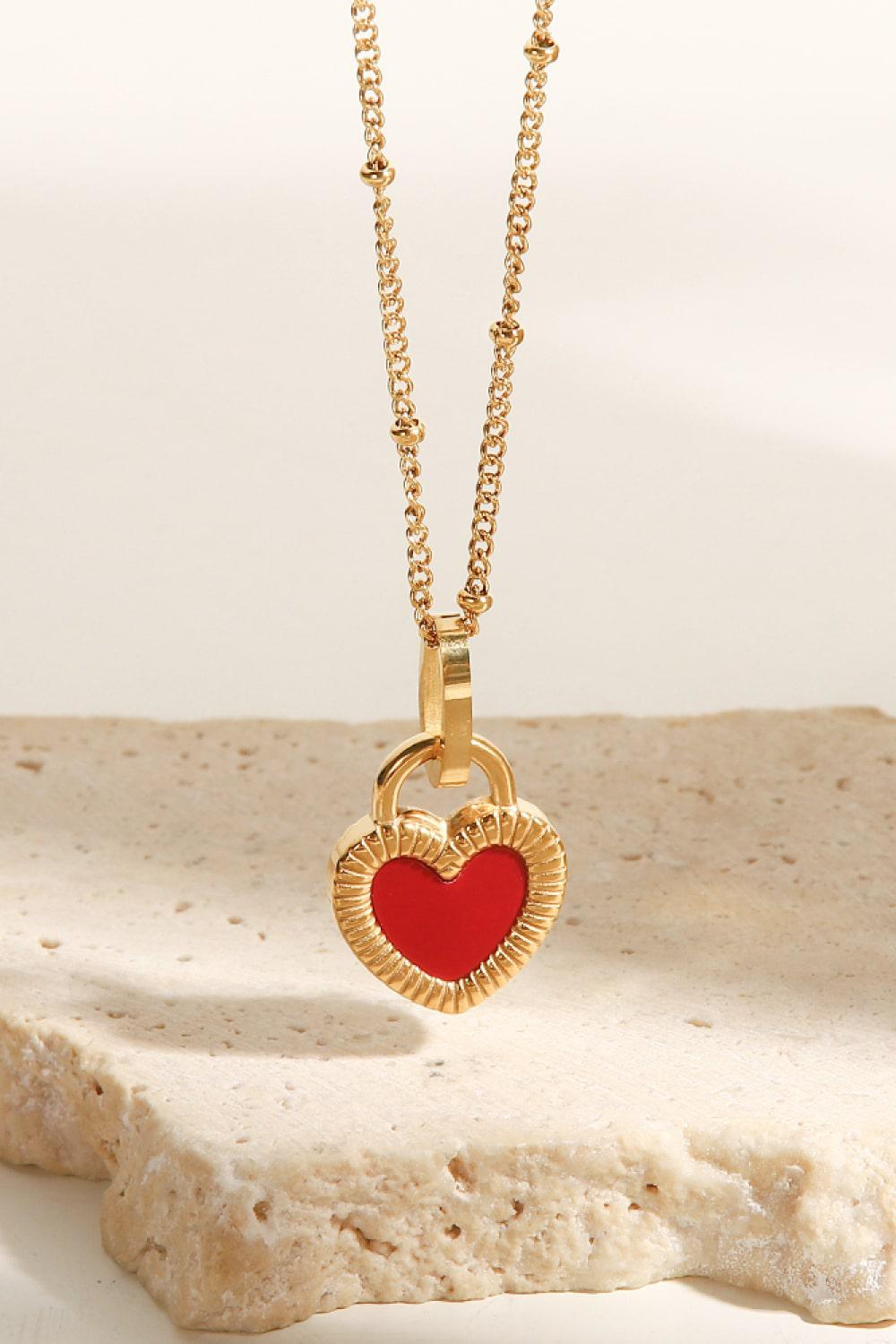 Stainless Steel Heart Pendant Necklace-TOPS / DRESSES-[Adult]-[Female]-Red-One Size-2022 Online Blue Zone Planet
