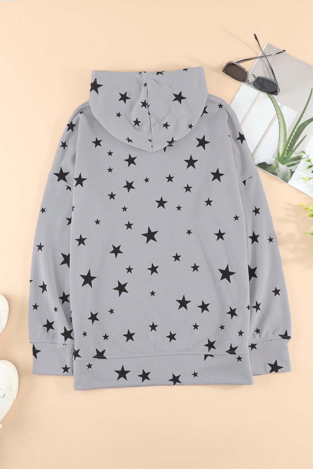 Star Print Drawstring Detail Hoodie BLUE ZONE PLANET