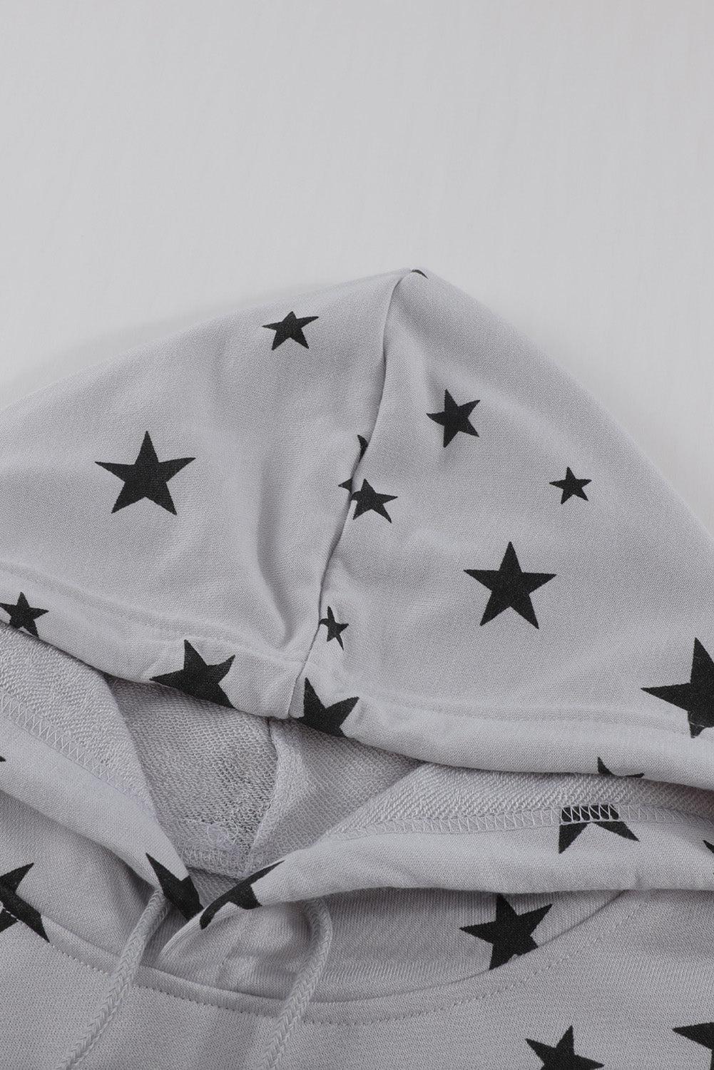 Star Print Drawstring Detail Hoodie BLUE ZONE PLANET