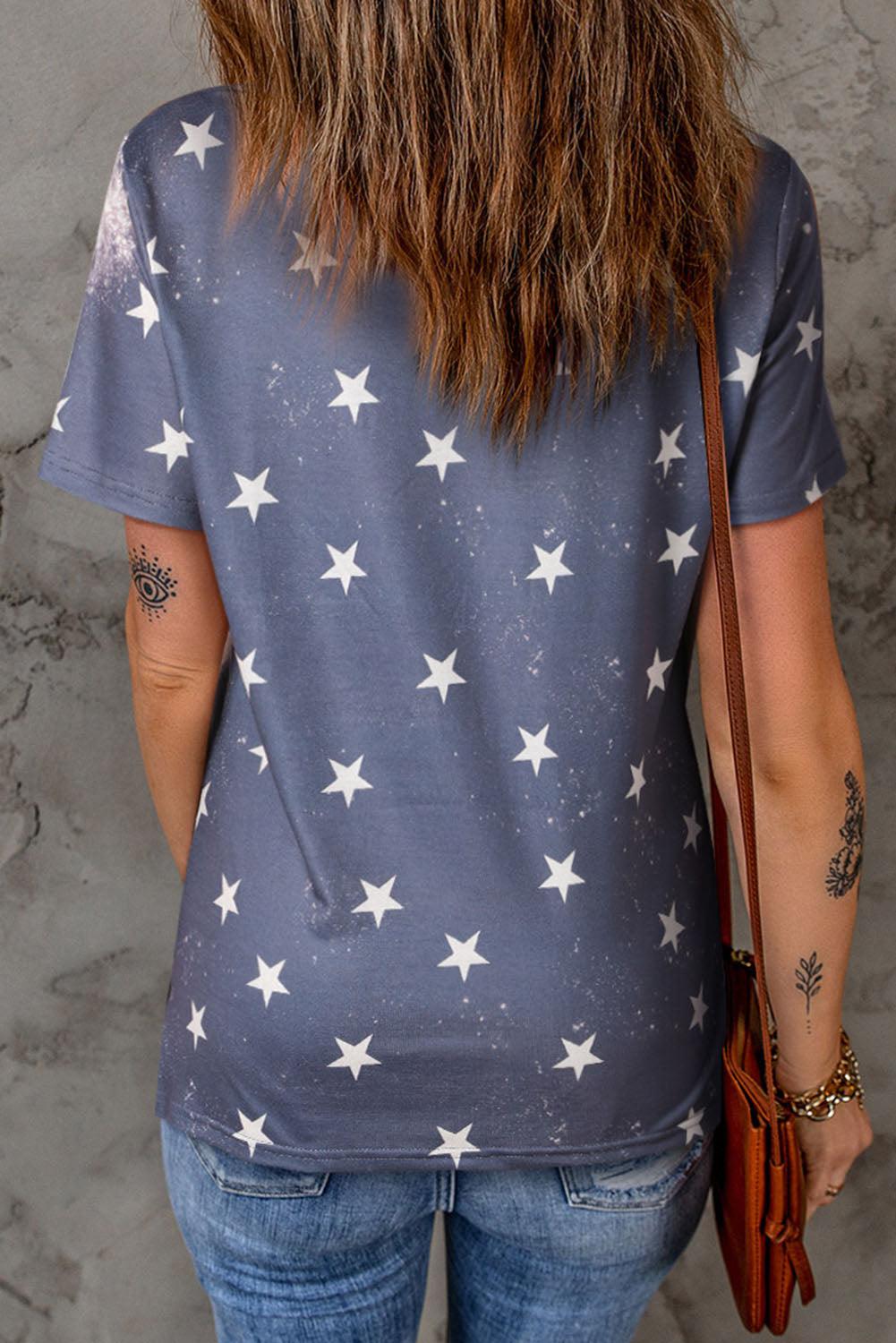 Star Print Graphic Round Neck Tee BLUE ZONE PLANET