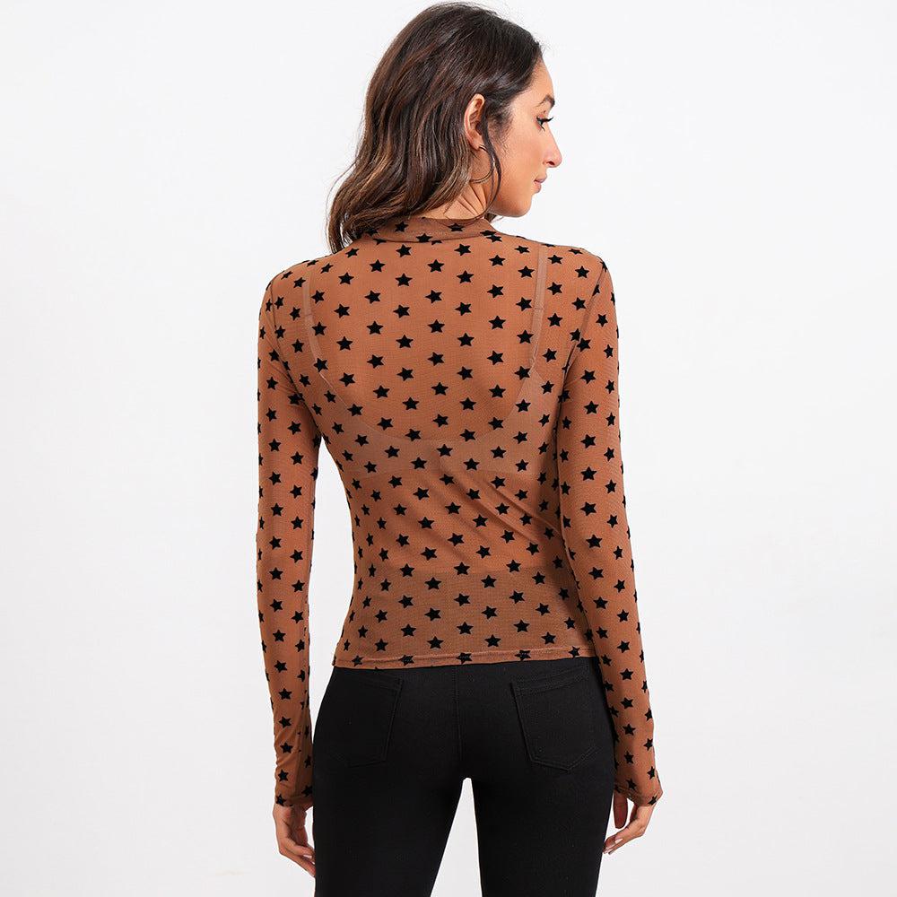 Star Print Mesh Long Sleeve Top-TOPS / DRESSES-[Adult]-[Female]-Blue Zone Planet