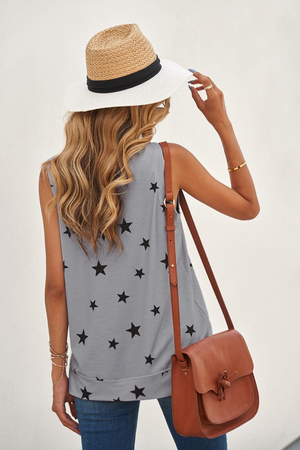Star Print Tank with Slits BLUE ZONE PLANET