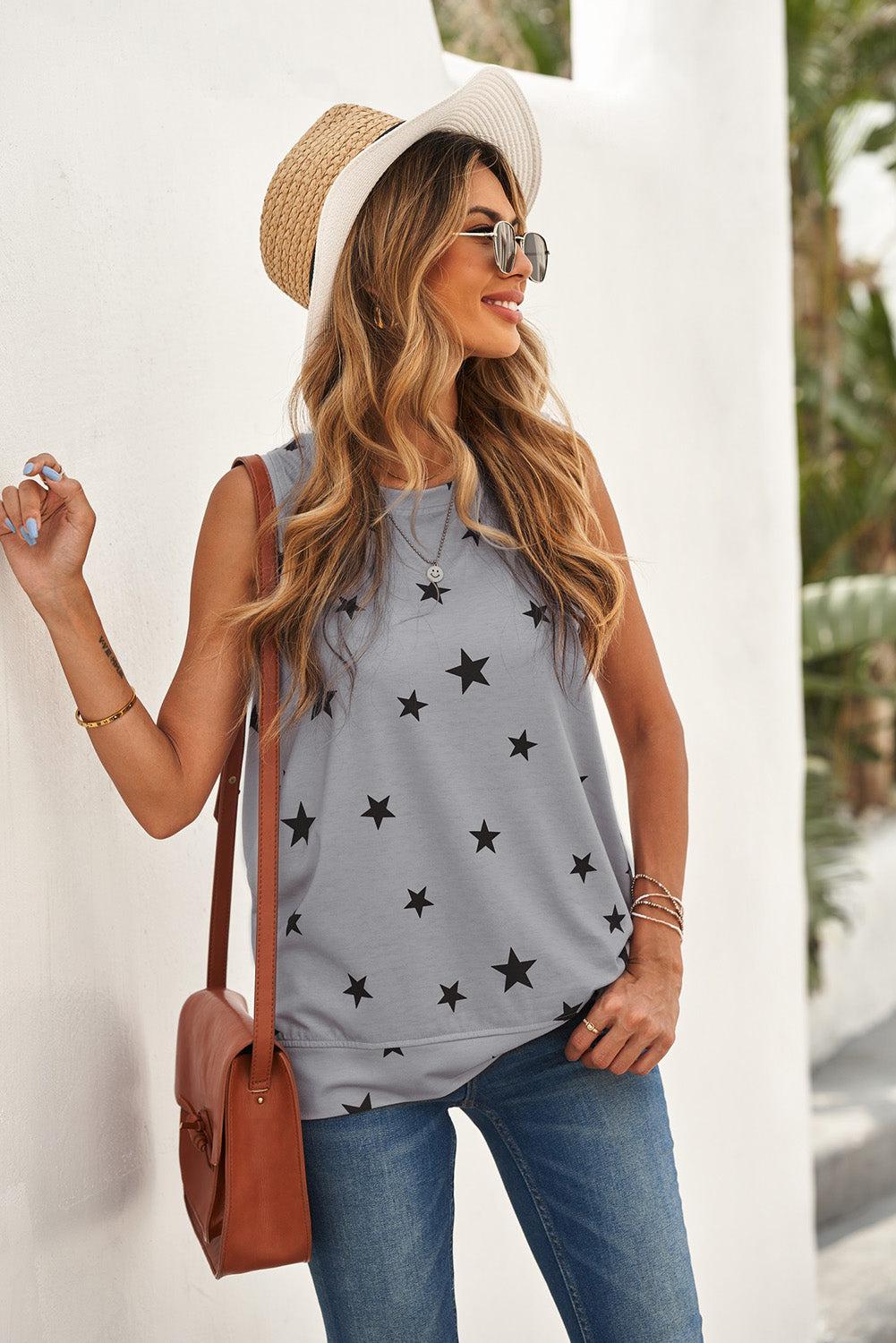 Star Print Tank with Slits BLUE ZONE PLANET