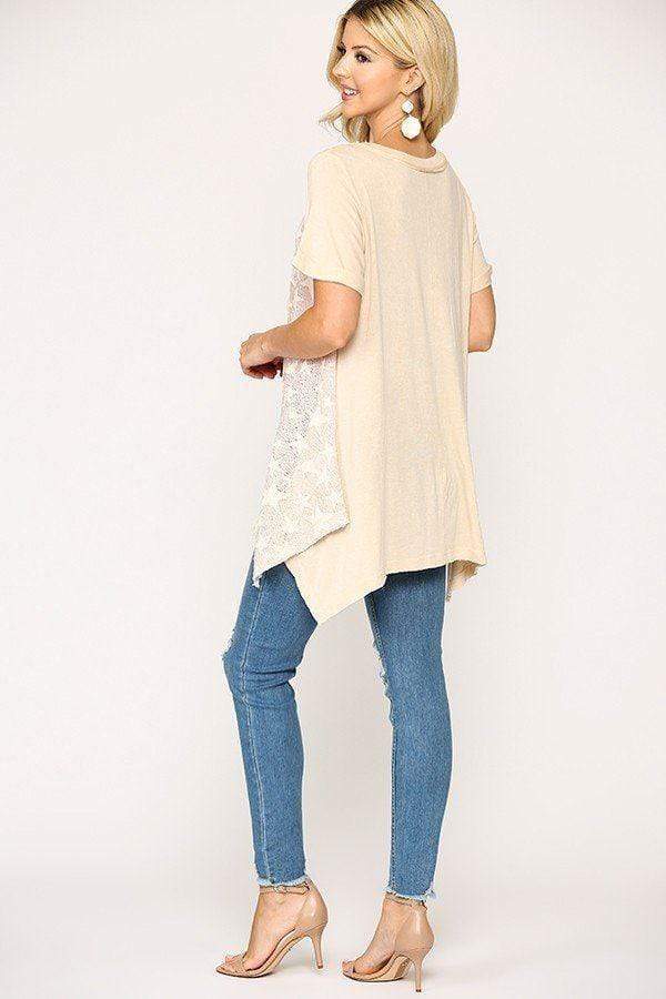 Star Textured Knit Mixed Tunic Top With Shark Bite Hem-TOPS / DRESSES-[Adult]-[Female]-Blue Zone Planet