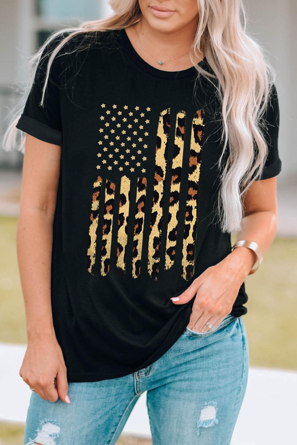 Stars and Stripes Graphic Round Neck Tee BLUE ZONE PLANET