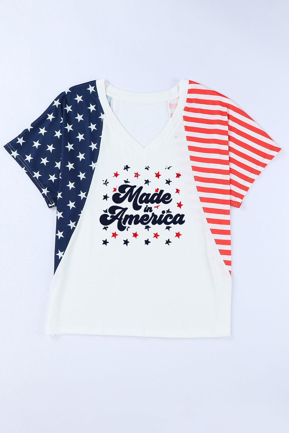 Stars and Stripes V-Neck Tee Shirt BLUE ZONE PLANET