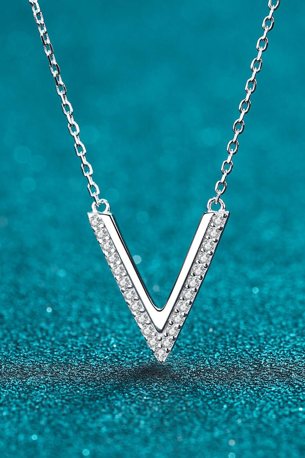 Sterling Silver V Letter Pendant Necklace BLUE ZONE PLANET