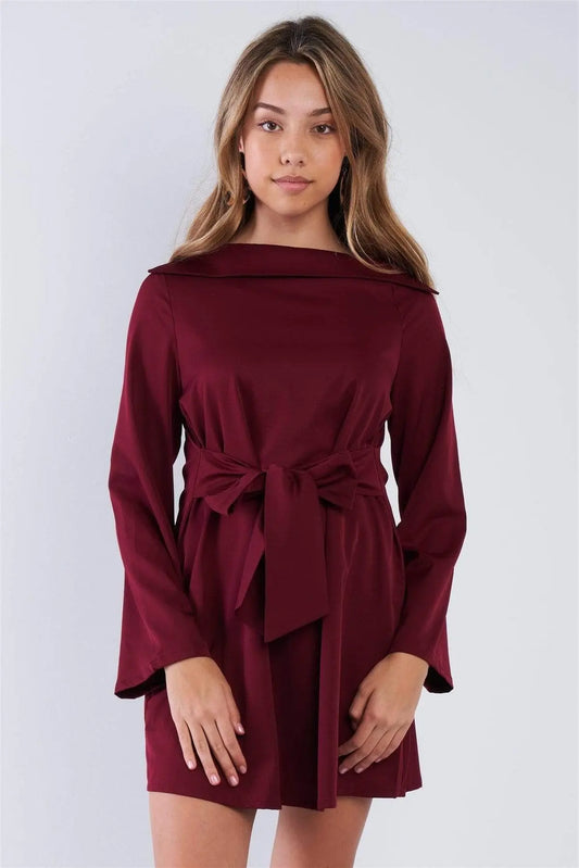 Straight Neck Solid Front-tie Dress Blue Zone Planet