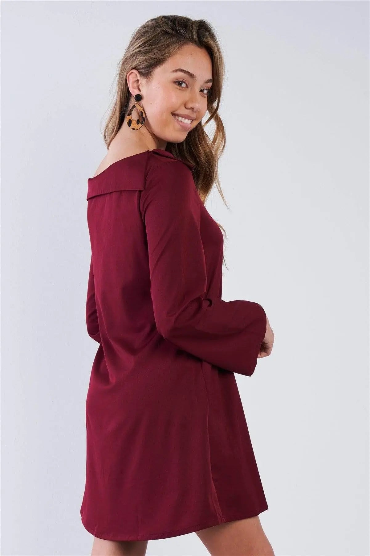 Straight Neck Solid Front-tie Dress Blue Zone Planet