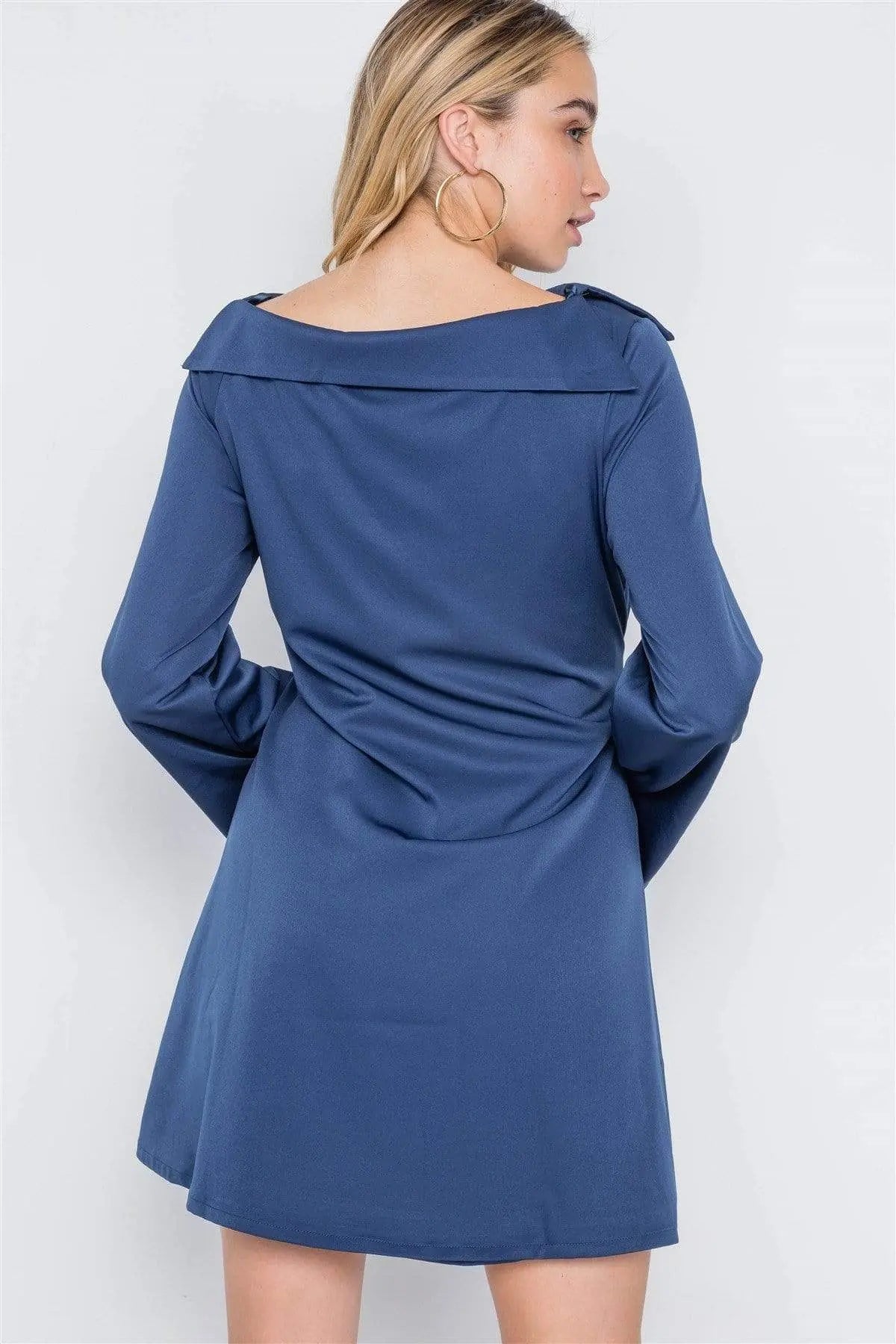 Straight Neck Solid Front-tie Dress Blue Zone Planet