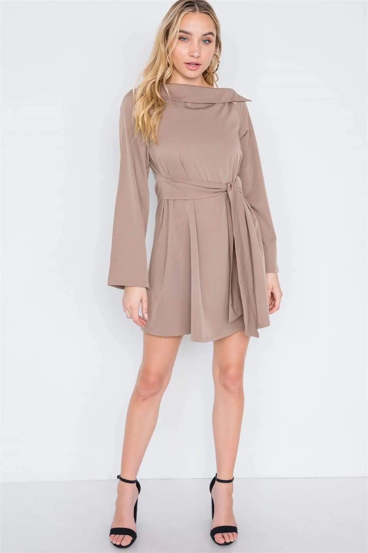 Straight Neck Solid Front-tie Dress Blue Zone Planet