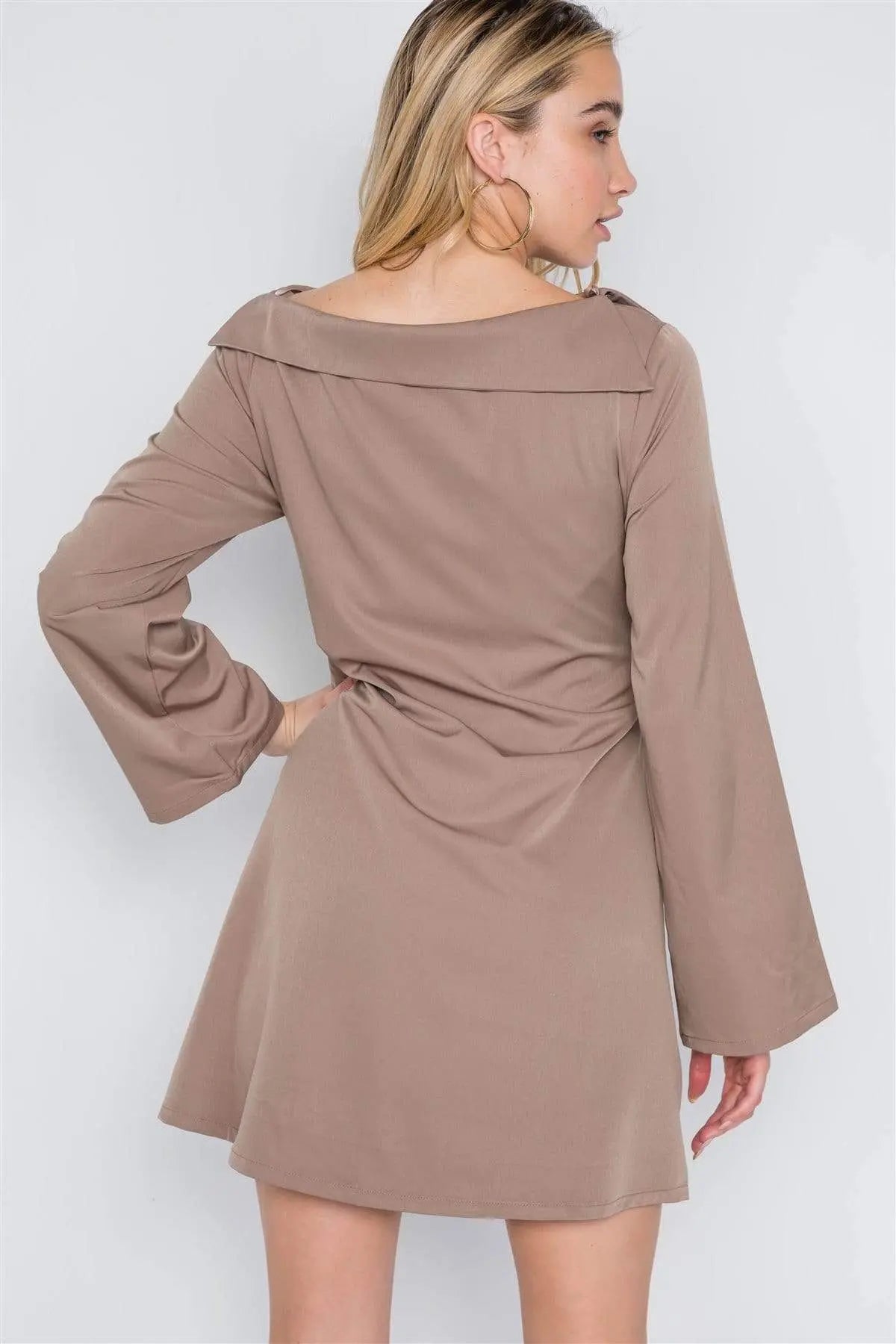 Straight Neck Solid Front-tie Dress Blue Zone Planet