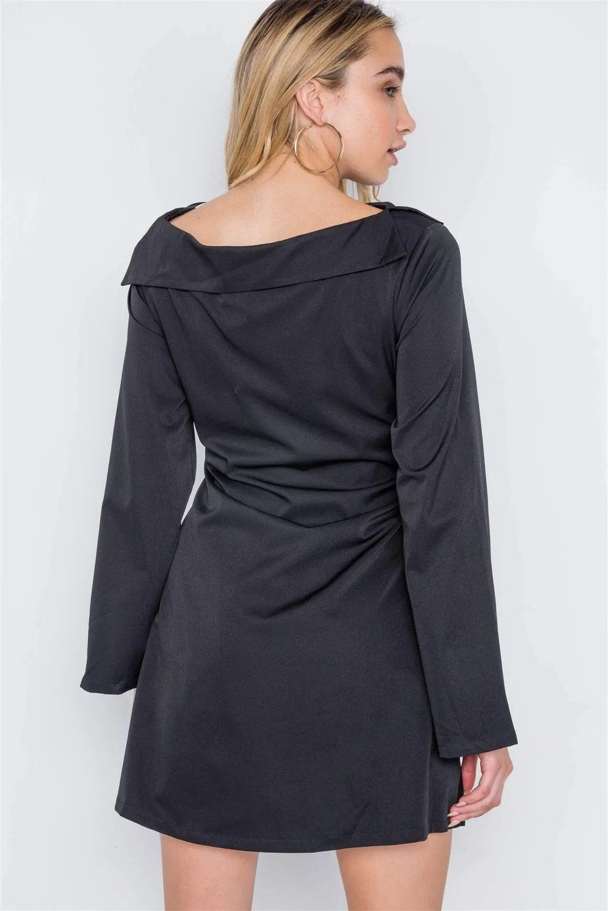 Straight Neck Solid Front-tie Dress Blue Zone Planet