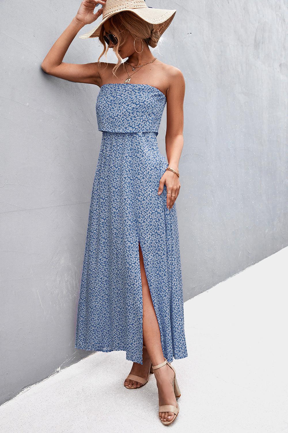 Strapless Split Maxi Dress BLUE ZONE PLANET