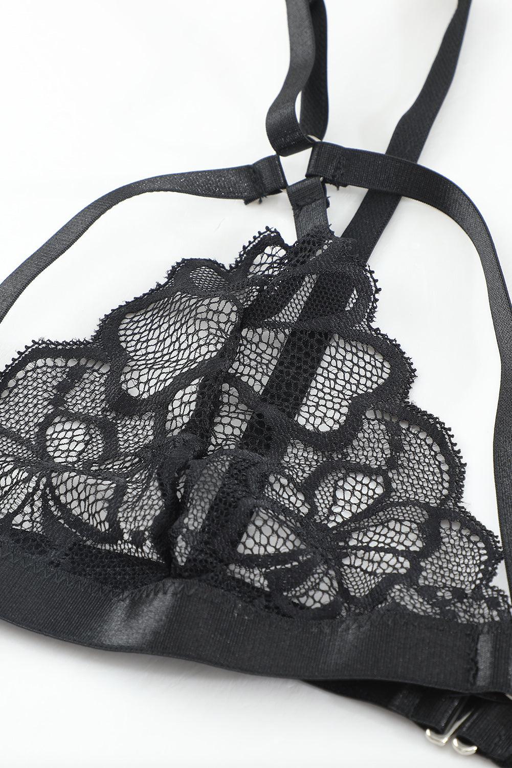 Strappy Three-Piece Lace Lingerie Set-TOPS / DRESSES-[Adult]-[Female]-Blue Zone Planet