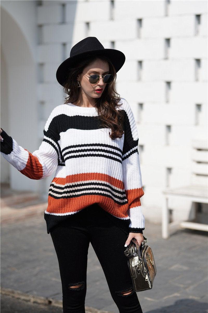 Striped Boat Neck Sweater-TOPS / DRESSES-[Adult]-[Female]-Blue Zone Planet