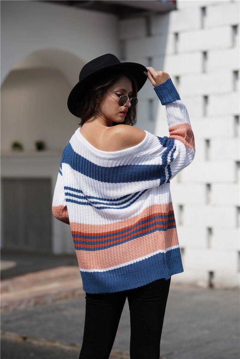 Striped Boat Neck Sweater-TOPS / DRESSES-[Adult]-[Female]-Blue Zone Planet