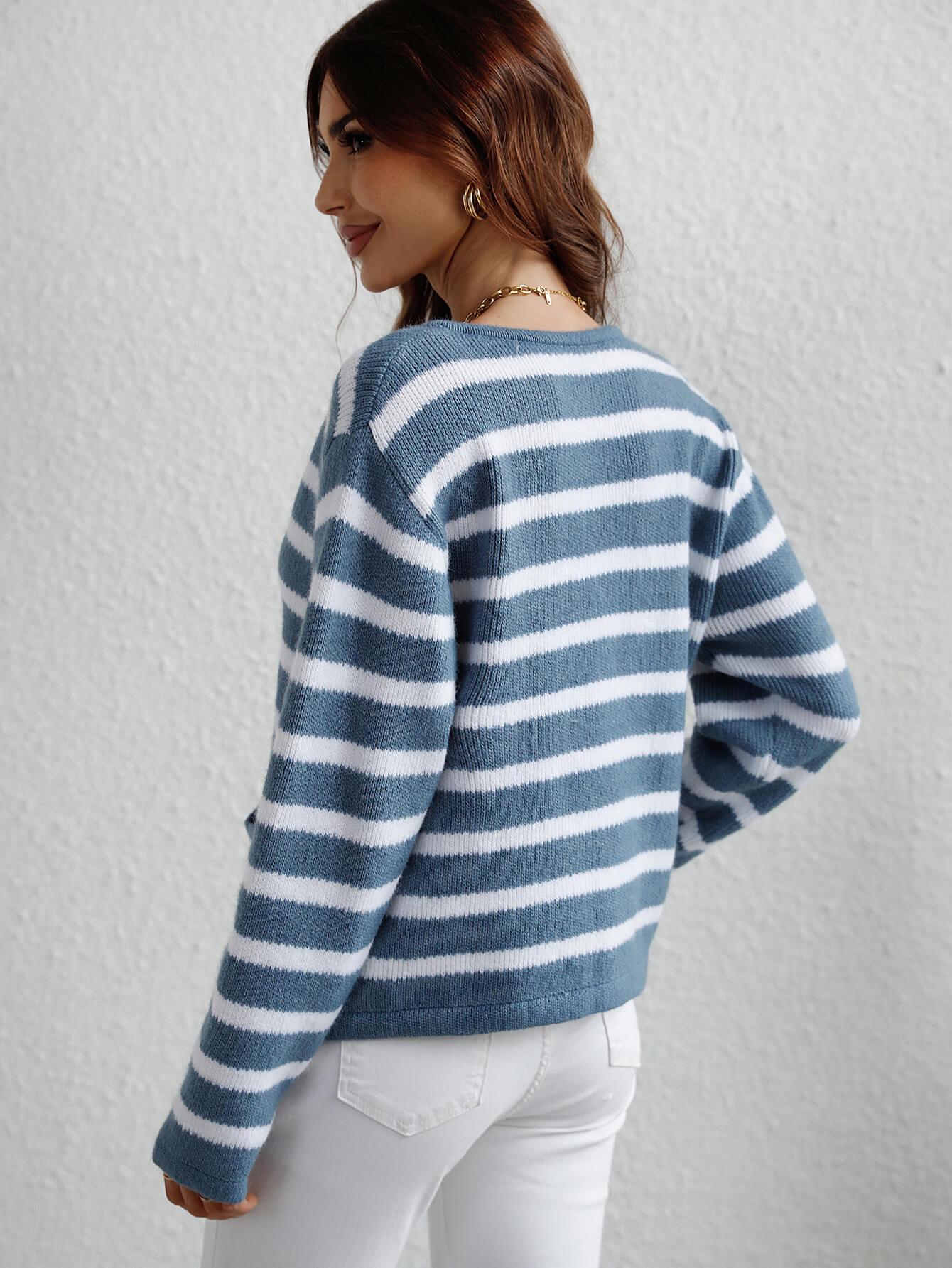 Striped Button Front Cardigan BLUE ZONE PLANET