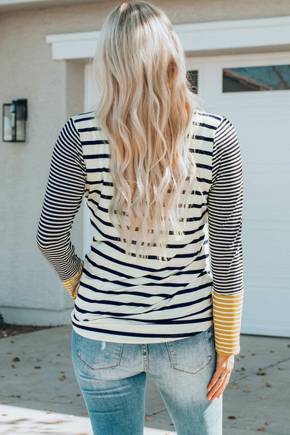 Striped Buttoned Long Sleeve Top BLUE ZONE PLANET