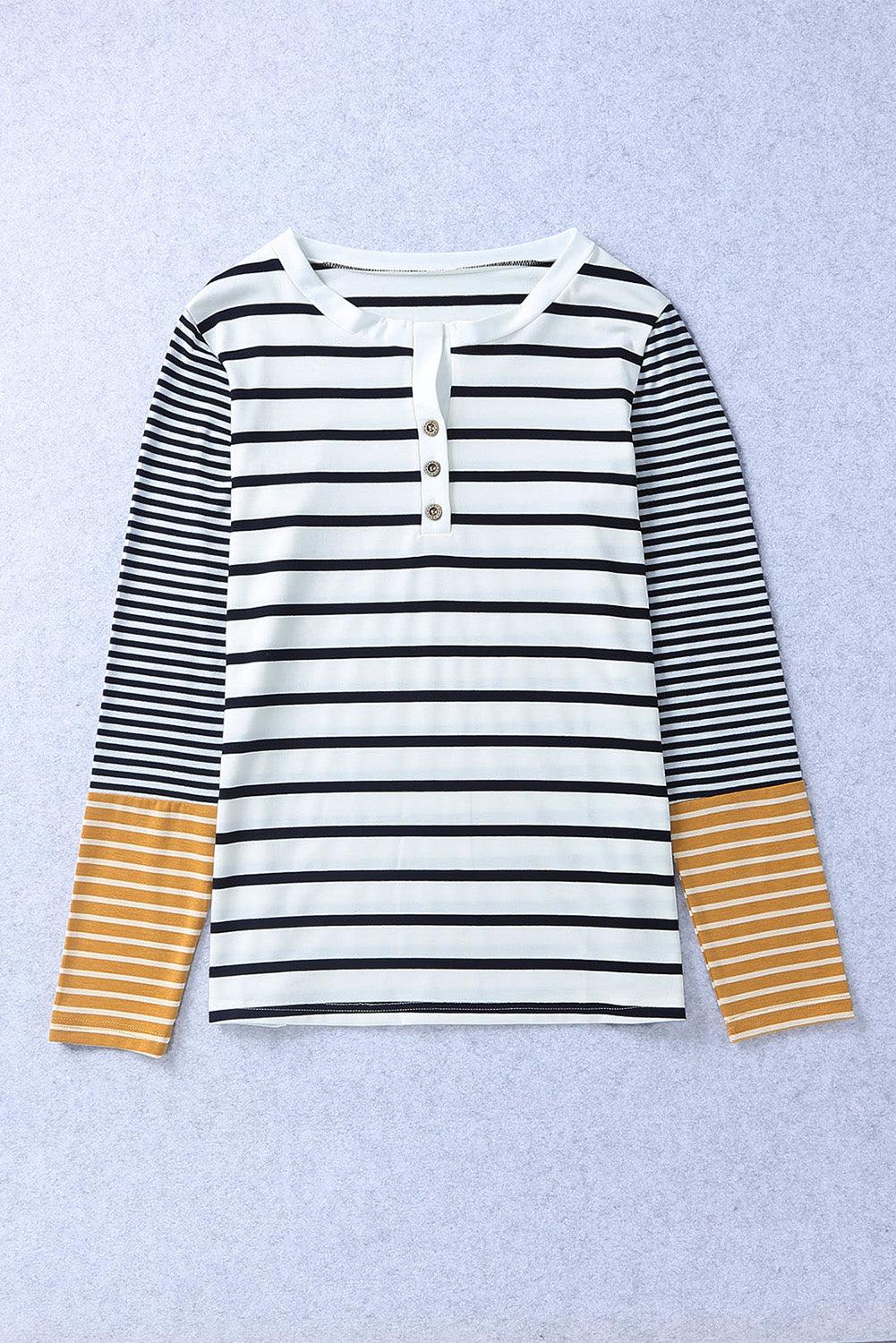 Striped Buttoned Long Sleeve Top BLUE ZONE PLANET