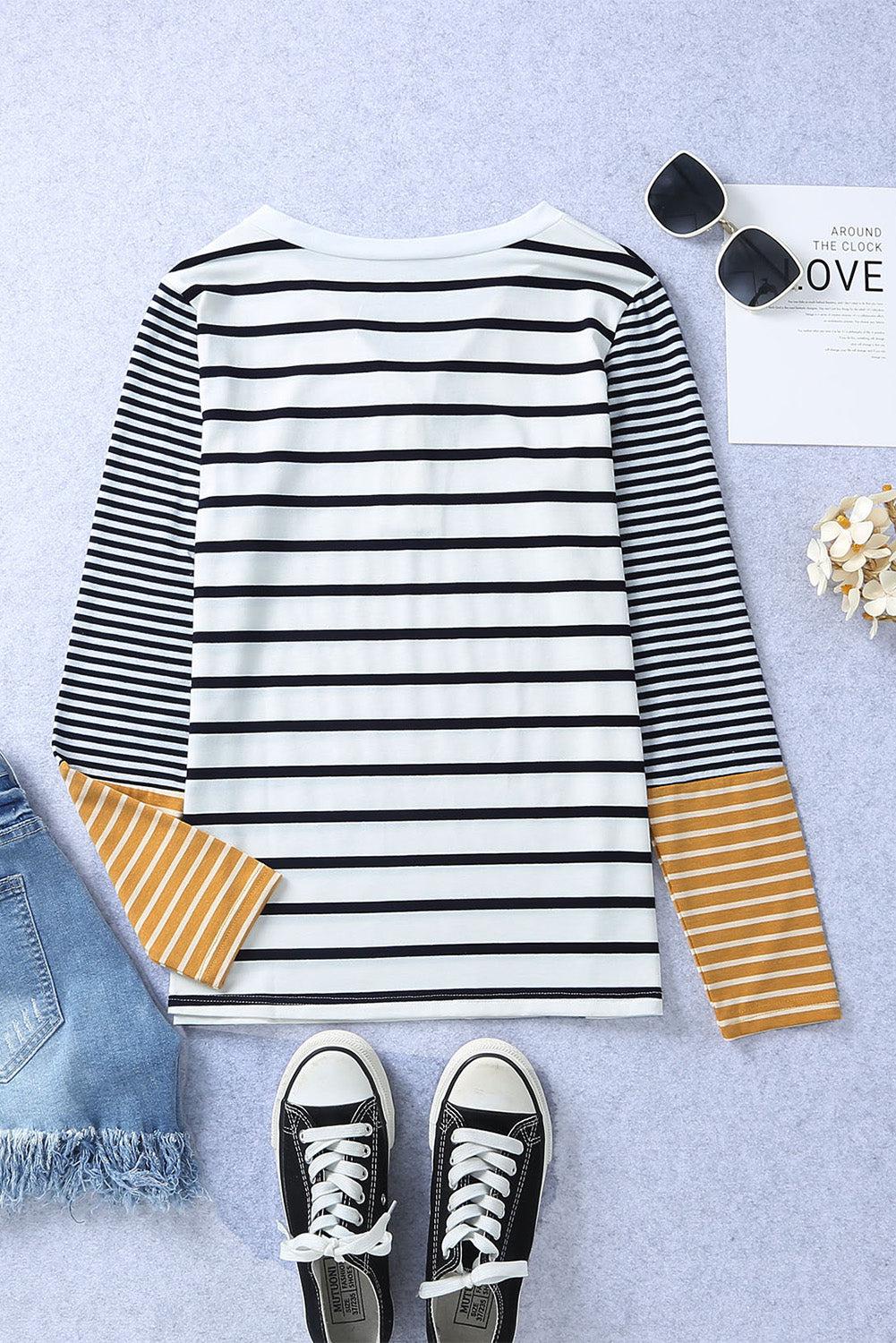 Striped Buttoned Long Sleeve Top BLUE ZONE PLANET