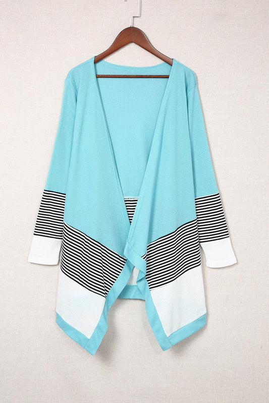 Striped Color Block Open Front Cardigan BLUE ZONE PLANET