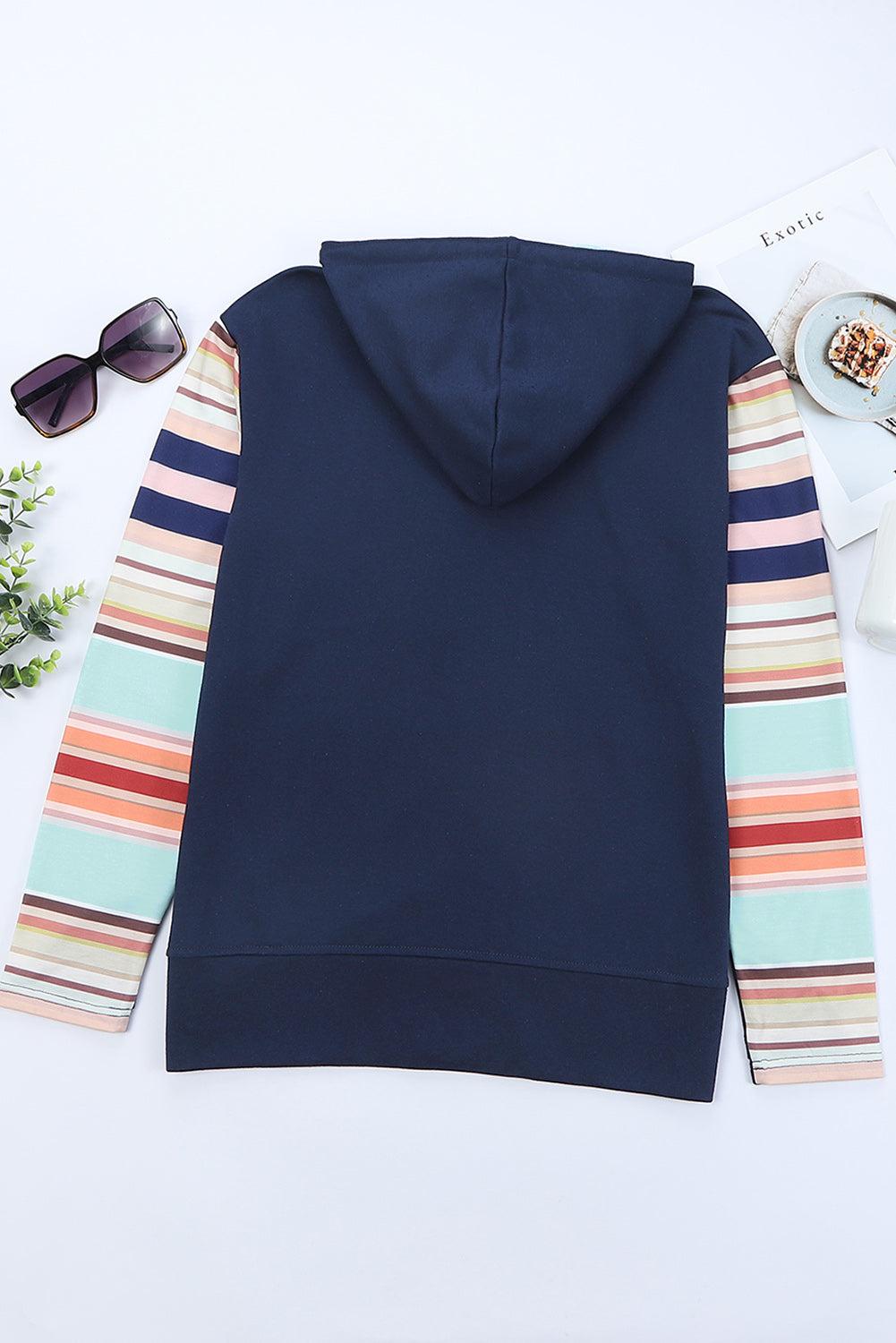 Striped Color Block Zip Up Jacket-Tops / Dresses-[Adult]-[Female]-Blue Zone Planet