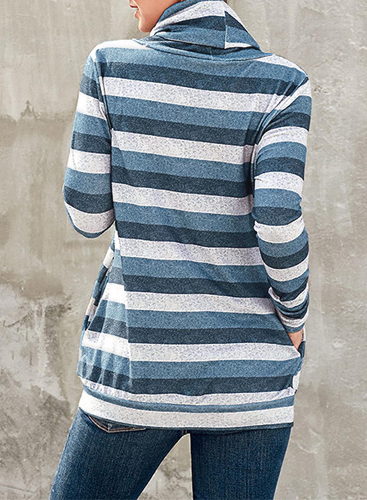 Striped Cowl Neck Tunic Sweatshirt BLUE ZONE PLANET