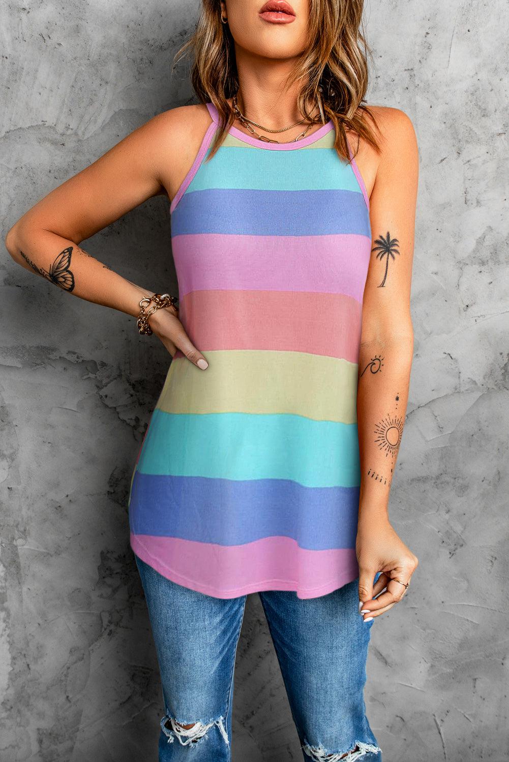 Striped Curved Hem Tank BLUE ZONE PLANET