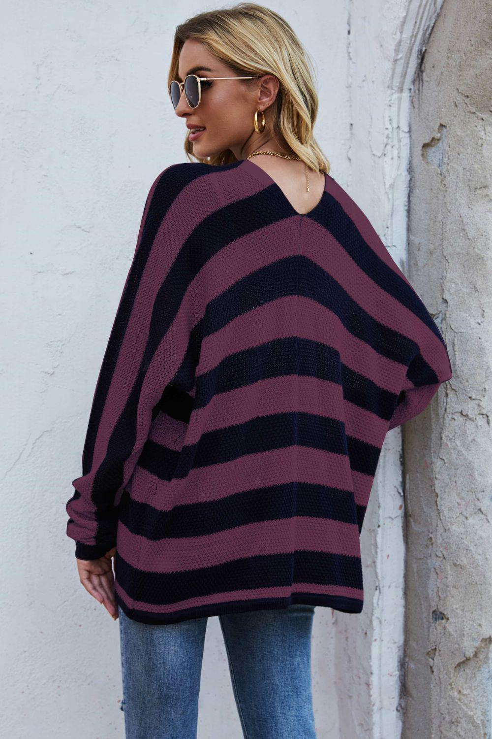 Striped Dolman Sleeve Open Front Cardigan-TOPS / DRESSES-[Adult]-[Female]-2022 Online Blue Zone Planet