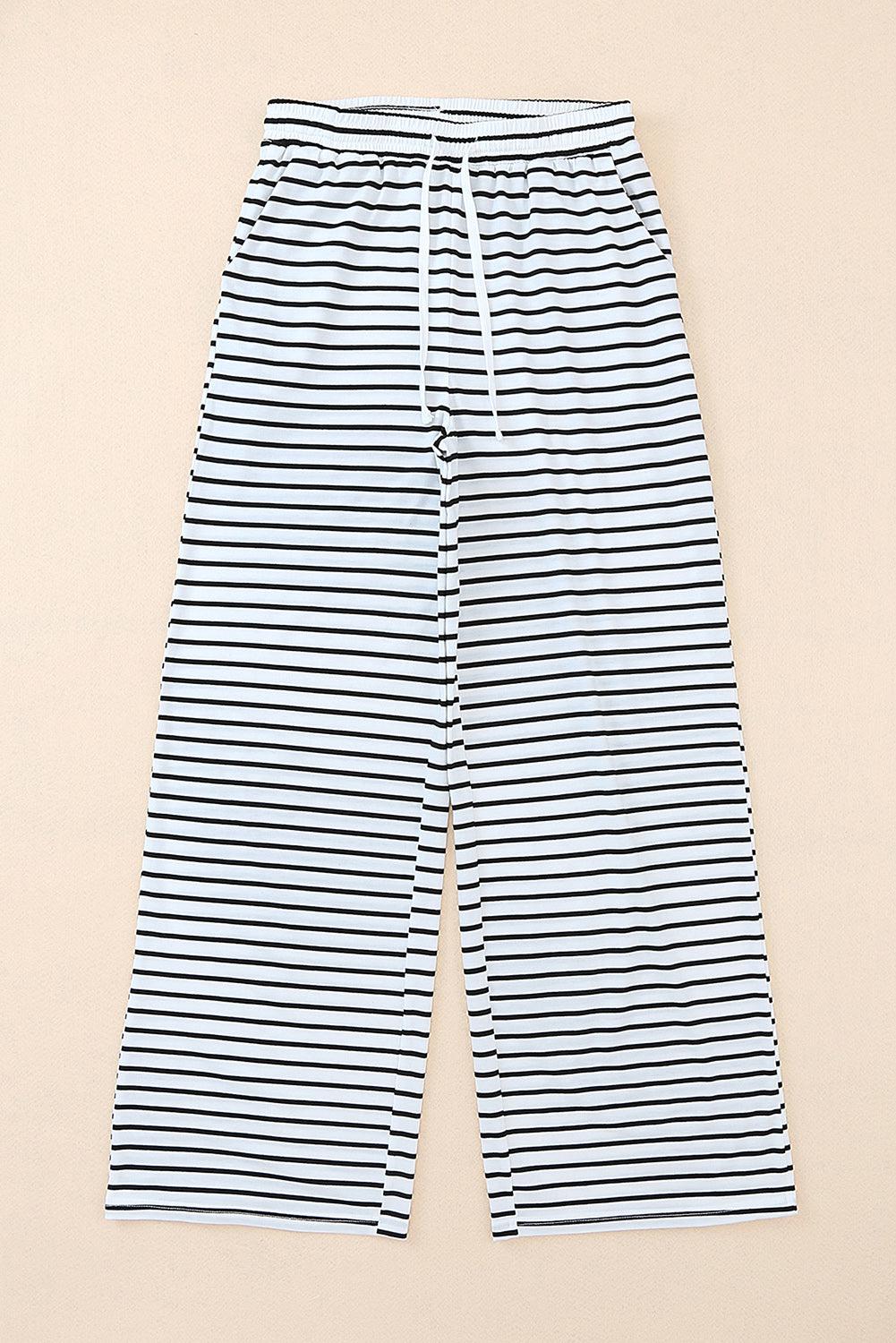 Striped Drawstring Waist Wide Leg Pants BLUE ZONE PLANET