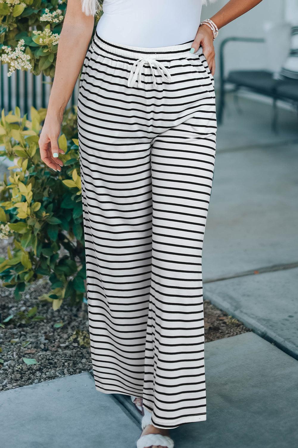 Striped Drawstring Waist Wide Leg Pants BLUE ZONE PLANET