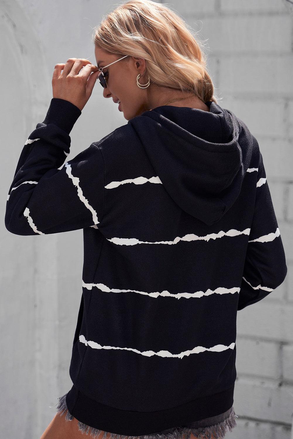 Striped Drop Shoulder Hoodie with Kangaroo Pocket BLUE ZONE PLANET