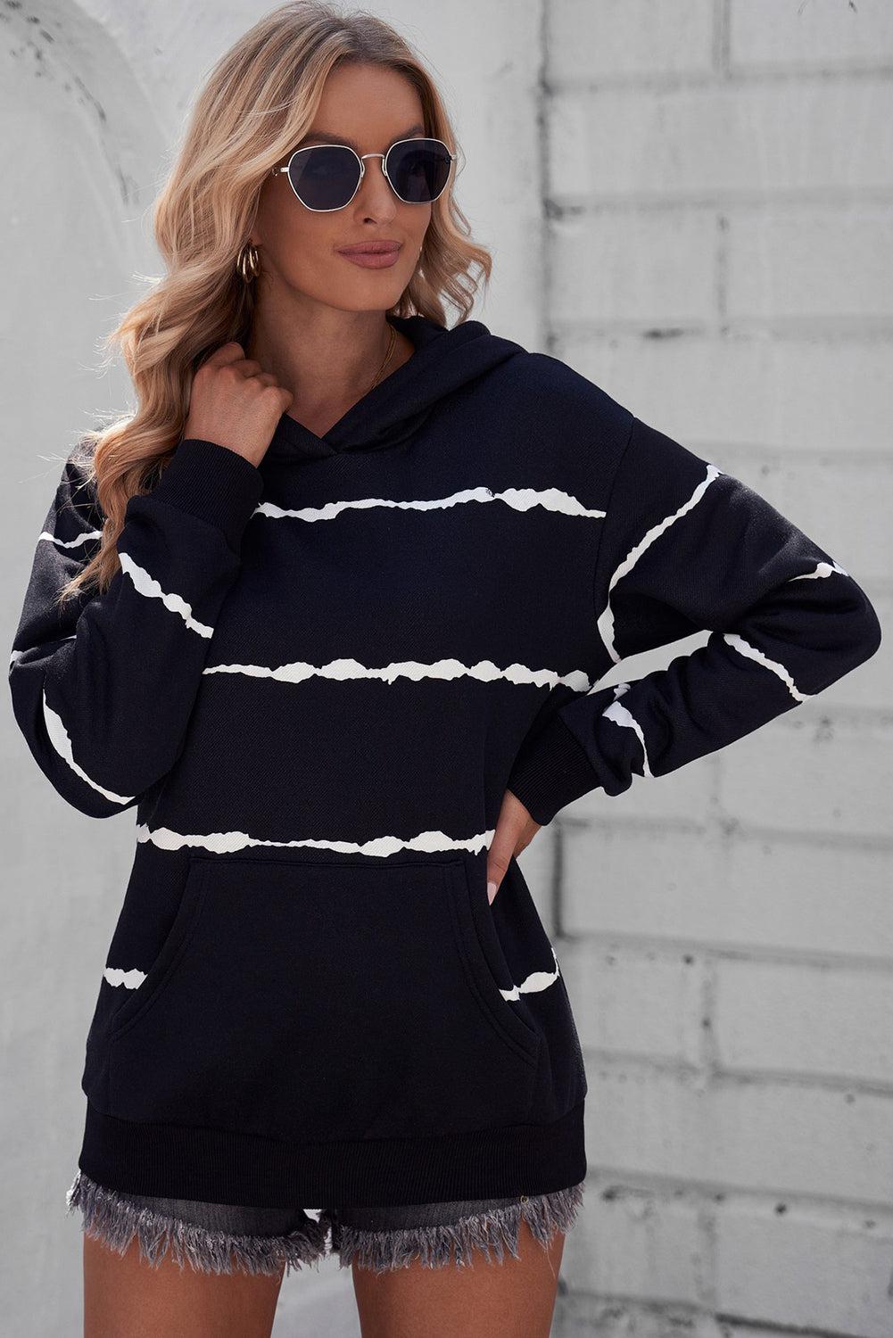 Striped Drop Shoulder Hoodie with Kangaroo Pocket BLUE ZONE PLANET