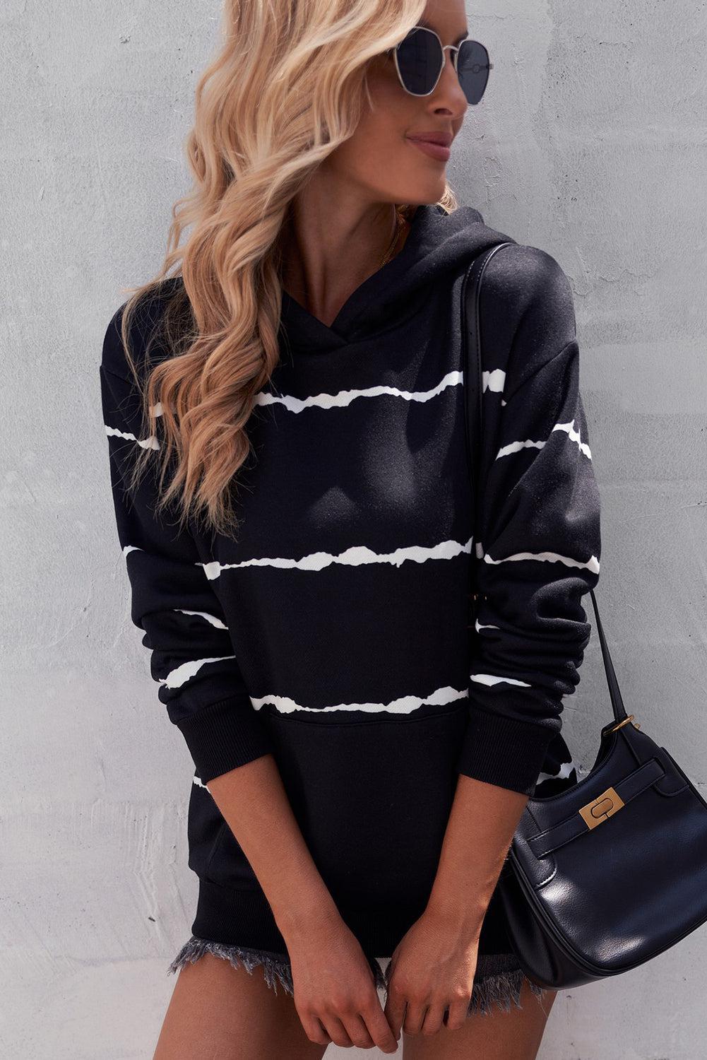 Striped Drop Shoulder Hoodie with Kangaroo Pocket BLUE ZONE PLANET