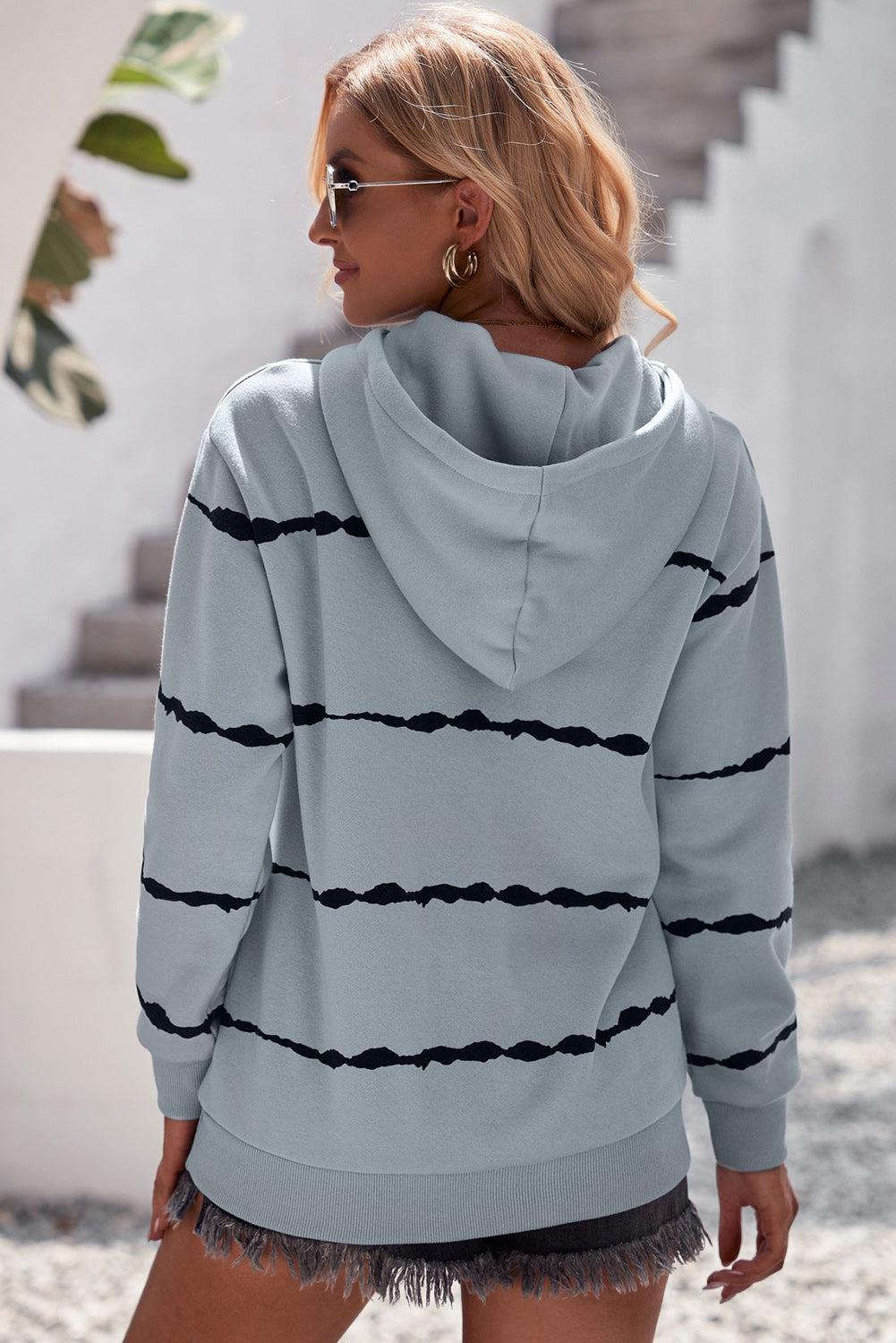 Striped Drop Shoulder Hoodie with Kangaroo Pocket BLUE ZONE PLANET