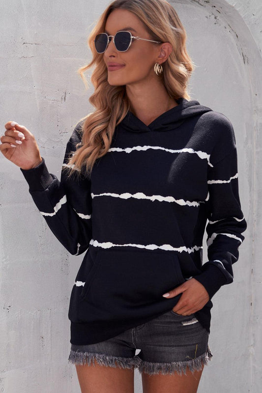 Striped Drop Shoulder Hoodie with Kangaroo Pocket BLUE ZONE PLANET