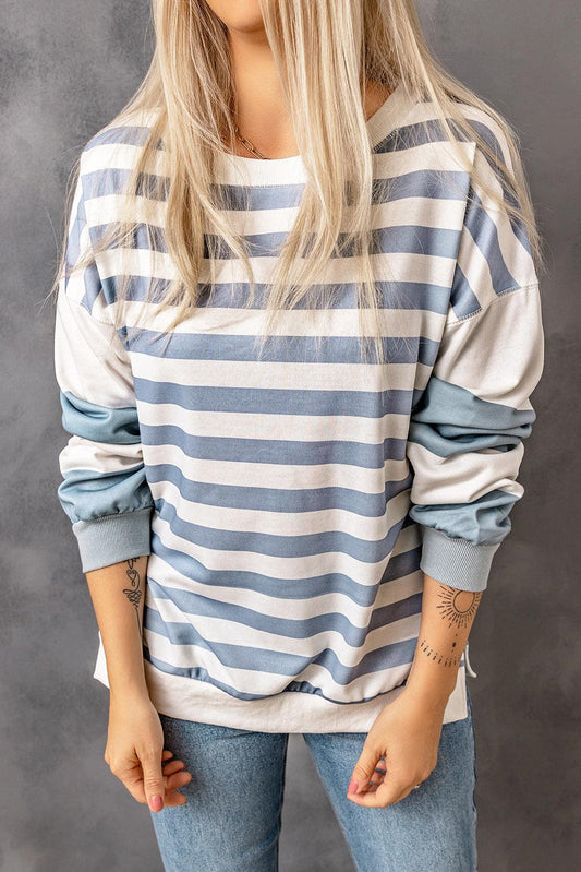 Striped Dropped Shoulder Sweatshirt BLUE ZONE PLANET