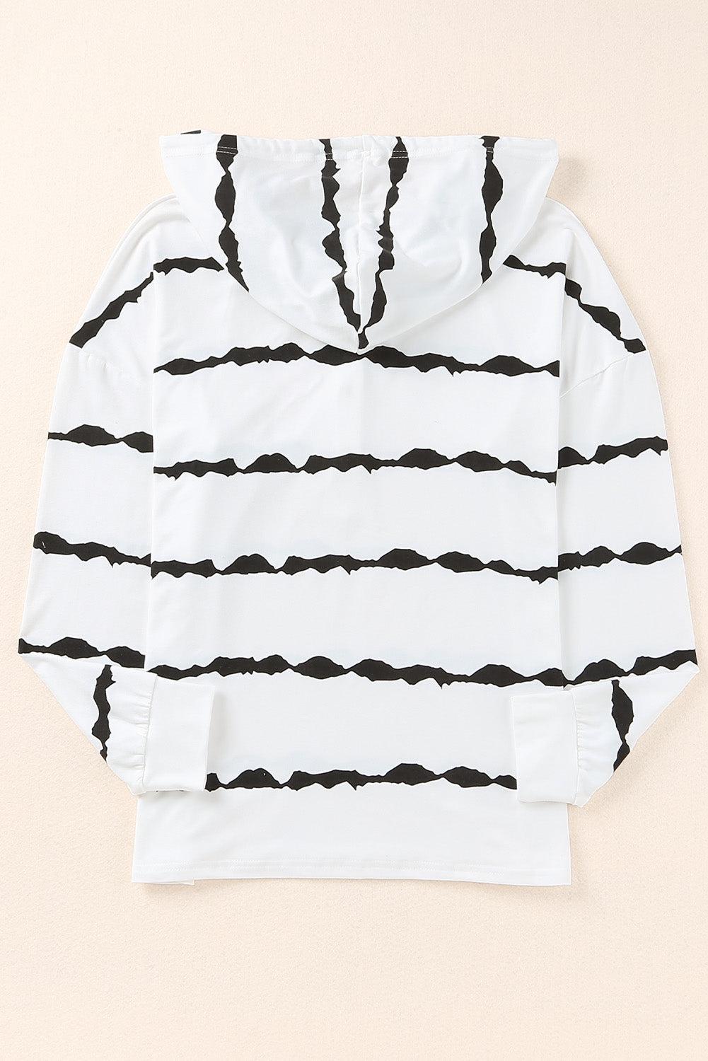 Striped Half-Button Drawstring Hoodie-Tops / Dresses-[Adult]-[Female]-2022 Online Blue Zone Planet